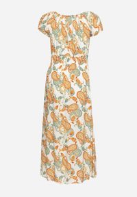 Born2be - Biało-Pomarańczowa Bawełniana Sukienka z Gumką w Pasie Zilletta. Kolor: biały. Materiał: bawełna. Sezon: lato #5