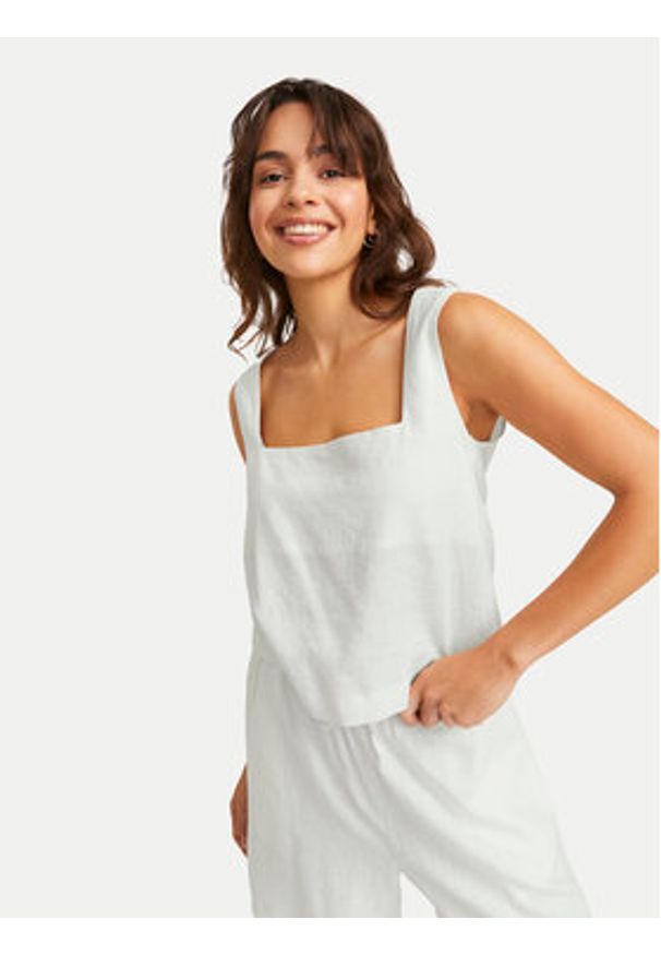 JJXX Top Breeze 12269734 Biały Relaxed Fit. Kolor: biały. Materiał: len