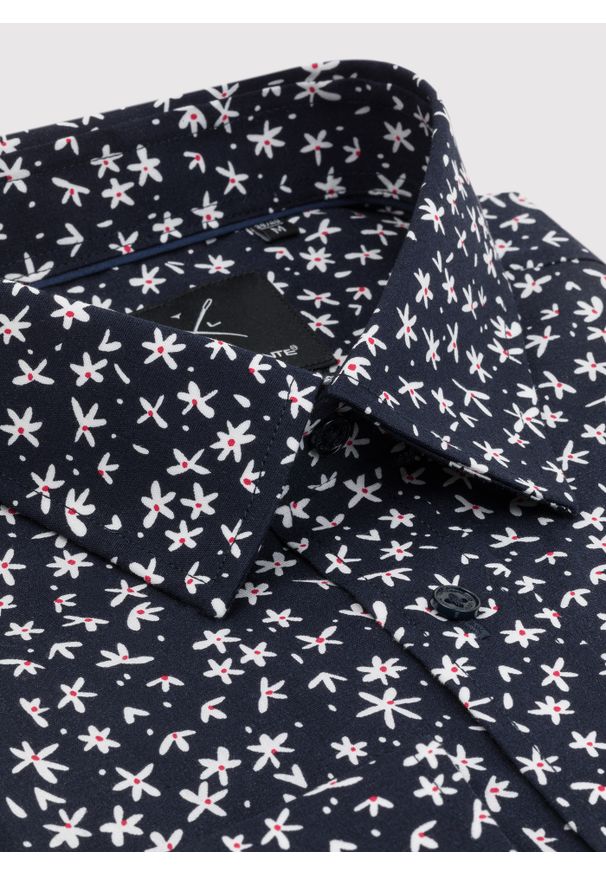 Pako Lorente - PAKO LORENTE – Granatowa koszula męska w kwiatki P23WF-1X-005-G-S. Okazja: na co dzień. Kolor: niebieski. Materiał: jeans, elastan, bawełna. Wzór: kwiaty. Styl: casual