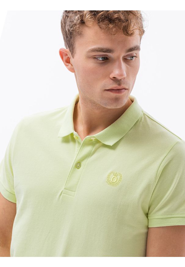 Ombre Clothing - Koszulka męska polo klasyczna bawełniana S1374 - limonkowa - XXL. Typ kołnierza: polo. Materiał: bawełna. Wzór: haft. Styl: klasyczny