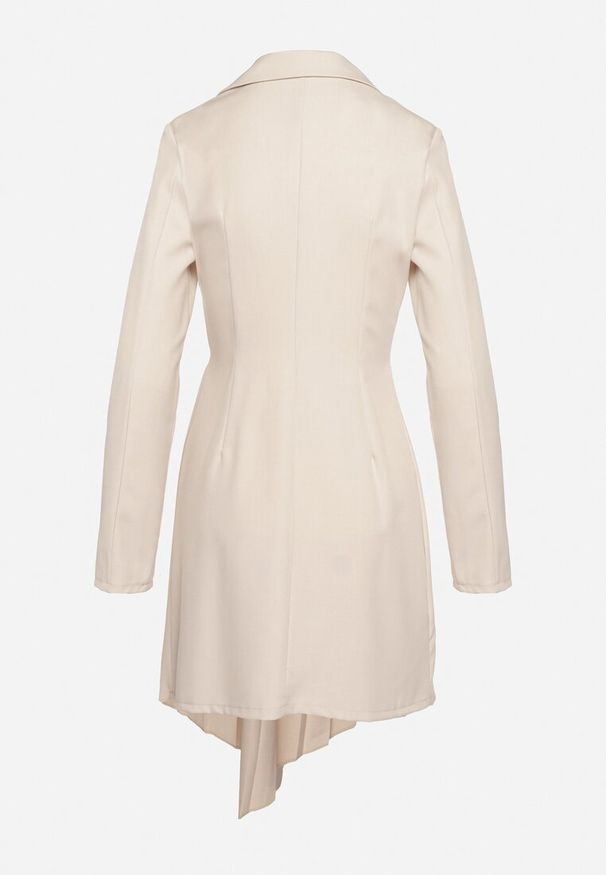 Born2be - Beżowa Rozkloszowana Sukienka Mini z Kopertową Górą i Plisami na Dole Lontasa. Kolor: beżowy. Typ sukienki: kopertowe. Styl: elegancki. Długość: mini