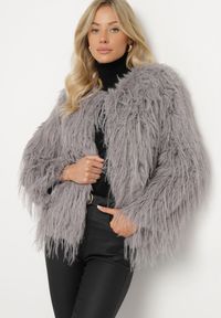 Born2be - Jasnoszara Kurtka Futrzana o Prostym Kroju Zapinana na Haftki Siarale. Okazja: na co dzień. Kolor: szary. Materiał: futro. Długość rękawa: długi rękaw. Długość: długie. Styl: casual, elegancki #3