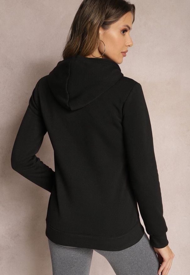 Renee - Czarna Ocieplana Bluza z Haftem i Kapturem Ieliana. Typ kołnierza: kaptur. Kolor: czarny. Materiał: dzianina, tkanina, polar. Wzór: haft. Styl: elegancki
