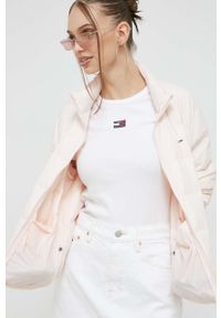 Tommy Jeans kurtka puchowa damska kolor różowy przejściowa. Kolor: różowy. Materiał: puch. Długość rękawa: raglanowy rękaw #2