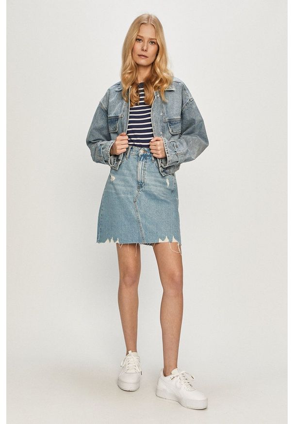 Dr. Denim - Spódnica jeansowa. Okazja: na co dzień. Stan: podwyższony. Kolor: niebieski. Materiał: jeans, denim. Styl: casual