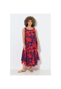 ULLA POPKEN - Damskie Sukienka midi wzór w koralowce trapezowy krój okrągły dekolt bez rękawów. Kolekcja: plus size. Kolor: niebieski. Materiał: wiskoza, materiał. Długość rękawa: bez rękawów. Typ sukienki: trapezowe. Styl: sportowy. Długość: midi #1