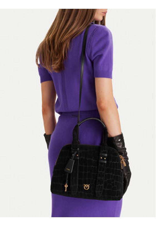 Pinko - PINKO Torebka Bowling Bag Medium AI 25-26 PLTT 105906 A2YW Czarny. Kolor: czarny. Materiał: skórzane, zamszowe