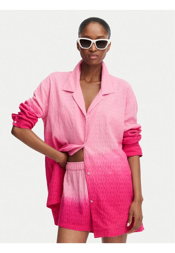 Roxy Koszula Ocean Gradient ERJX603490 Różowy ciemny Oversize. Kolor: różowy. Materiał: bawełna. Wzór: gradientowy