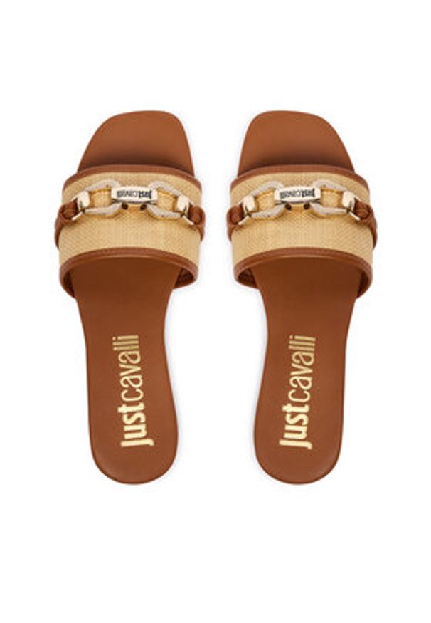 Just Cavalli Klapki 80RA3S81 ZSE61 Brązowy. Kolor: brązowy. Materiał: skóra