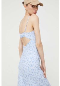 Hollister Co. sukienka kolor niebieski maxi rozkloszowana. Kolor: niebieski. Materiał: tkanina. Długość rękawa: na ramiączkach. Typ sukienki: rozkloszowane. Styl: klasyczny. Długość: maxi #4