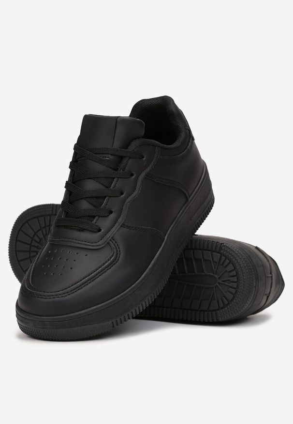 Born2be - Czarne Sneakersy Sznurowane Finos. Okazja: na co dzień. Kolor: czarny. Materiał: jeans