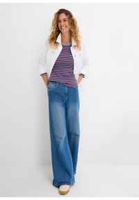 bonprix - Prążkowana bluzka z bawełny organicznej. Kolor: niebieski. Materiał: prążkowany, bawełna. Wzór: prążki, paski #3