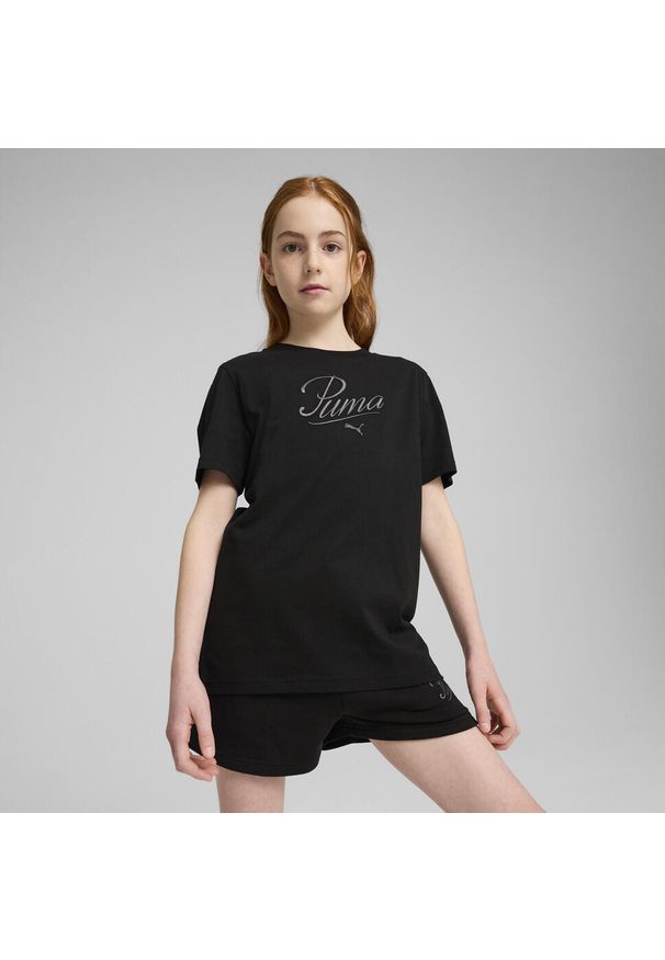 Puma - Młodzieżowa koszulka Essentials Script PUMA Black. Kolor: czarny. Wzór: haft. Sport: joga i pilates