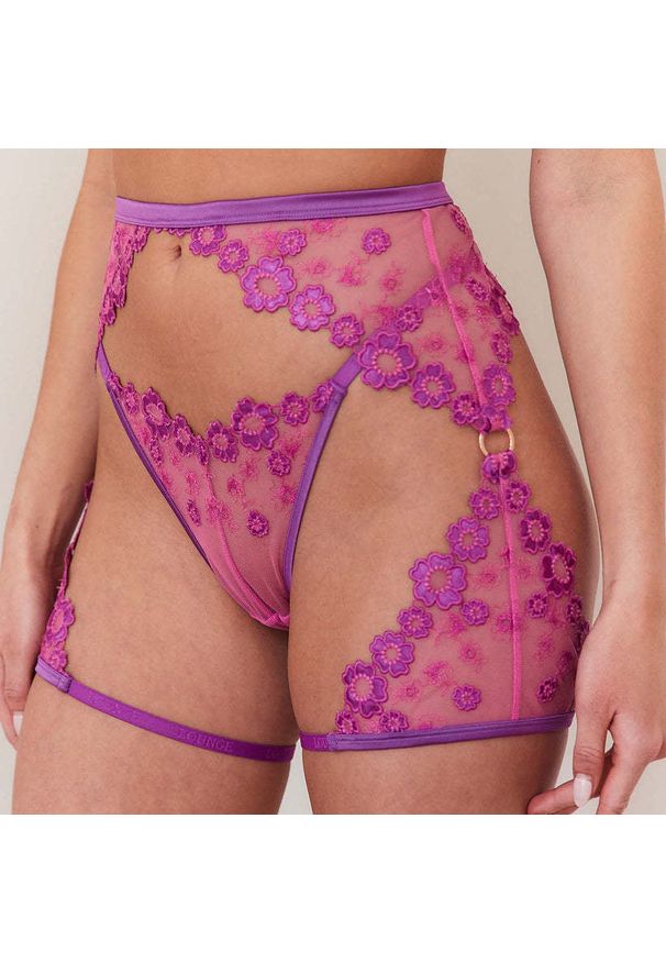 Intica - Zestaw bielizny trzyczęściowy z eleganckim wykończeniem Agnella. Kolor: fioletowy. Materiał: materiał