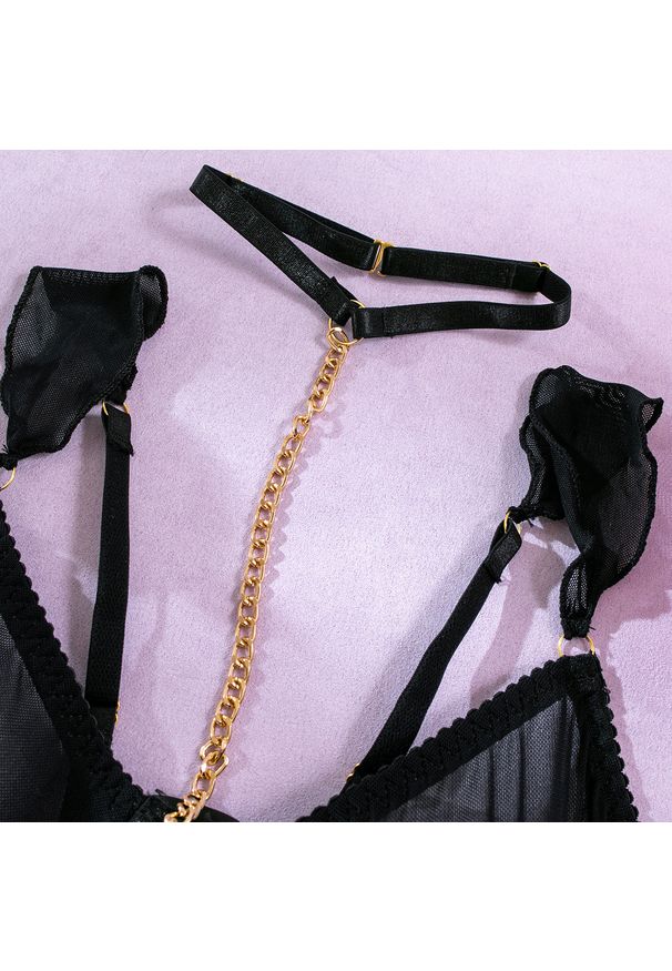 Intica - Komplet bielizny z chokerem i haftem Jeannett. Kolor: czarny. Materiał: materiał. Wzór: haft