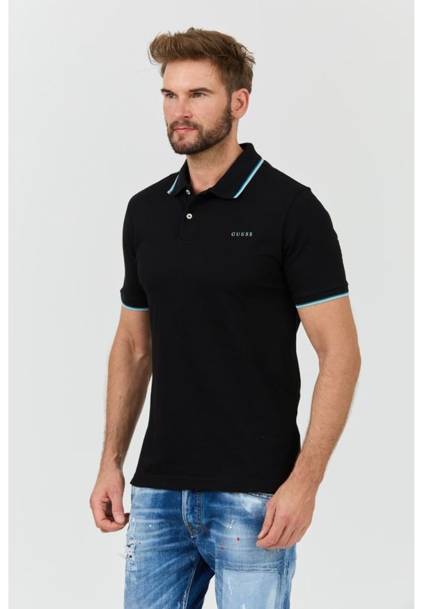 Guess - GUESS Czarne męskie polo Lyle, Rozmiar XXL. Typ kołnierza: polo. Kolor: czarny