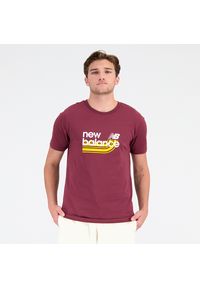 Koszulka męska New Balance MT31908BG – bordowa. Kolor: czerwony. Materiał: materiał, bawełna, poliester. Wzór: napisy