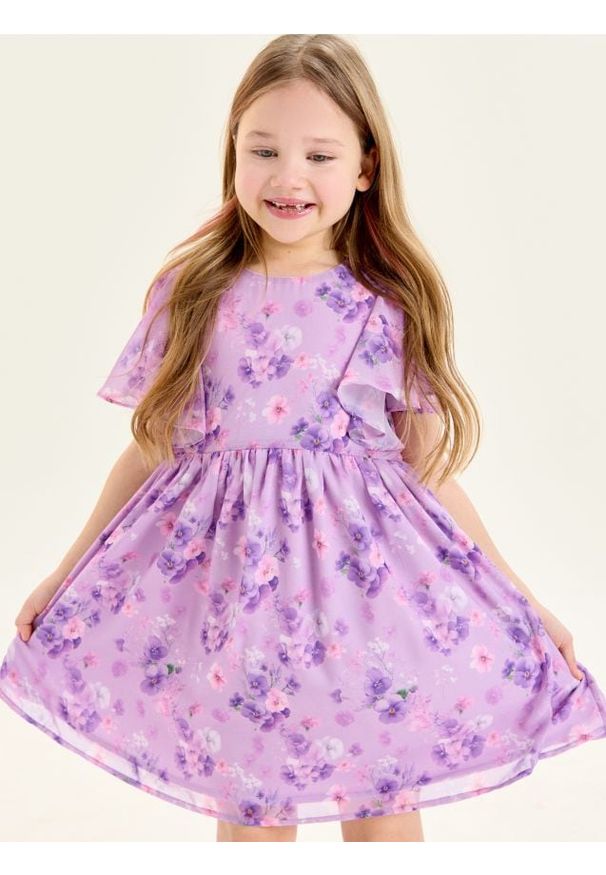 Sinsay - Rozkloszowana sukienka z motywem kwiatowym - fioletowy. Kolor: fioletowy. Wzór: kwiaty