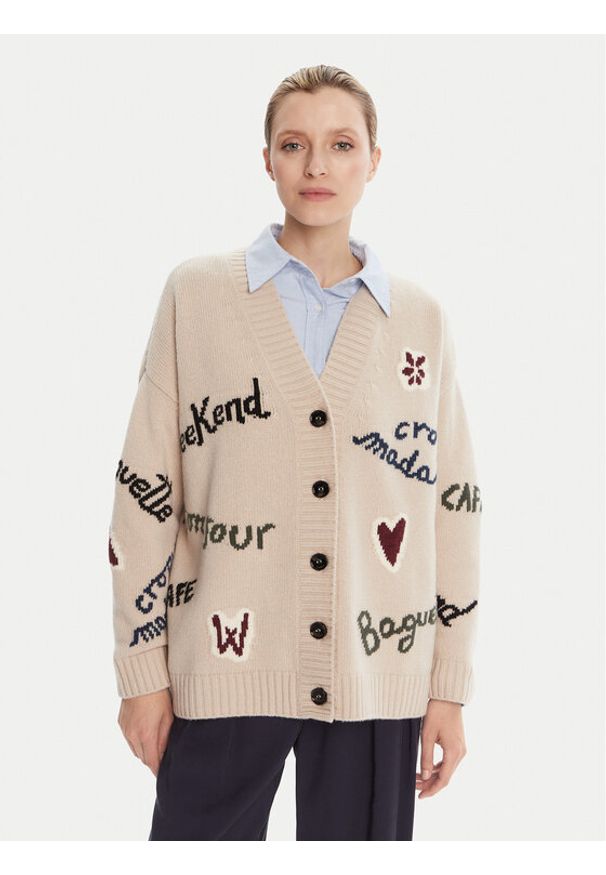Weekend Max Mara Kardigan Belgio 2525346082 Beżowy Relaxed Fit. Kolor: beżowy. Materiał: wełna