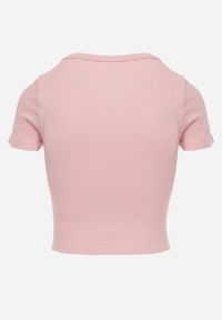 Renee - Różowy Krótki T-shirt Basic z Okrągłym Dekoltem Gresalor. Okazja: na co dzień. Kolor: różowy. Materiał: zamsz, jeans. Długość: krótkie. Styl: casual, klasyczny #7