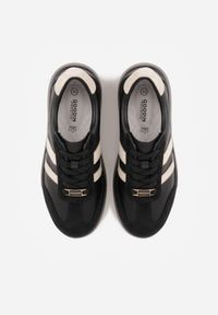 Born2be - Czarno-Beżowe Skórzane Sneakersy na Grubej Podeszwie z Geometrycznym Wzorem Rivimi. Okazja: na co dzień. Kolor: czarny. Materiał: skóra. Wzór: geometria #9