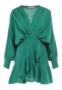 Born2be - Zielona Sukienka Appobe. Okazja: na imprezę. Typ kołnierza: dekolt w serek. Kolor: zielony. Materiał: wiskoza, tkanina. Wzór: aplikacja. Typ sukienki: kopertowe. Długość: mini #3