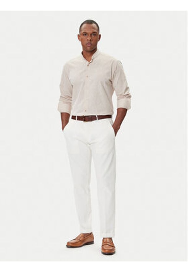 Karl Lagerfeld - KARL LAGERFELD Koszula 605035 552627 Beżowy Regular Fit. Typ kołnierza: dekolt w karo. Kolor: beżowy. Materiał: len, bawełna