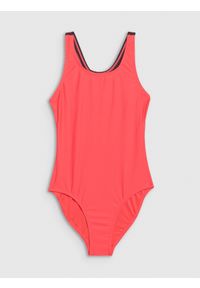 4f - 4F Kostium kąpielowy jednoczęściowy dziewczęcy - pomarańczowy 134/140 (8-10 lat). Kolor: pomarańczowy. Materiał: syntetyk, materiał, włókno, elastan. Wzór: jednolity #1