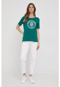 TOMMY HILFIGER - Tommy Hilfiger t-shirt bawełniany kolor zielony. Kolor: zielony. Materiał: bawełna. Długość rękawa: krótki rękaw. Długość: krótkie. Wzór: nadruk