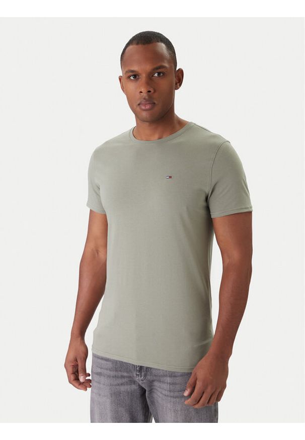 Tommy Jeans T-Shirt DM0DM04411 Zielony Slim Fit. Kolor: zielony. Materiał: bawełna