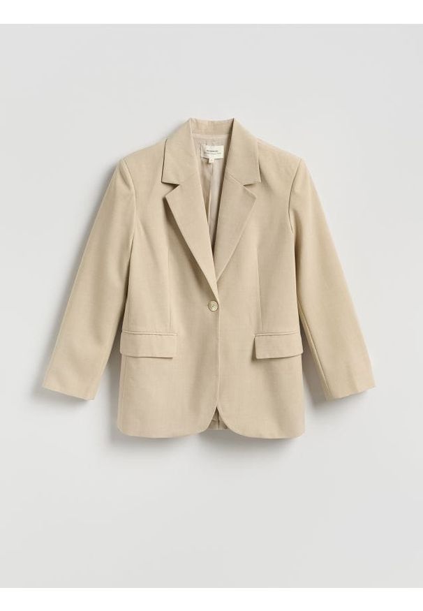 Reserved - Marynarka z dodatkiem wełny - beżowy. Kolor: beżowy. Materiał: wełna