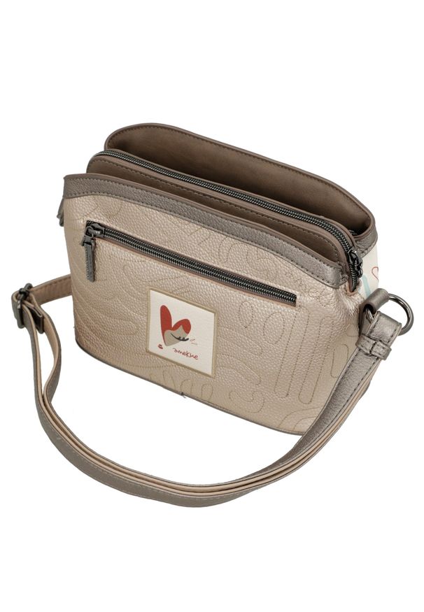 Torebka damska Anekke, na ramię z dekoracyjnym nadrukiem i metalowym logo zapinana na zamek z regulowanym paskiem oraz ozdobnym brelokiem, wielokolor. Wzór: nadruk. Dodatki: z breloczkiem. Styl: casual. Rodzaj torebki: na ramię