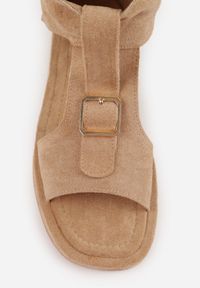 Born2be - Ciemnobeżowe Sandały w Stylu Botków z Ozdobną Klamrą Theaneasi. Okazja: na co dzień. Zapięcie: klamry. Kolor: beżowy. Materiał: jeans. Styl: casual, elegancki, klasyczny #7