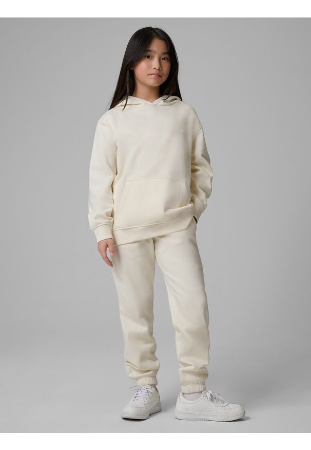 4f - 4F Spodnie dresowe joggery dziewczęce - białe 140 (9-10 lat). Okazja: na co dzień. Kolor: biały. Materiał: dresówka. Sezon: lato. Styl: casual, sportowy