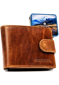 Skórzany, jasnobrązowy portfel męski zamykany na zatrzask - Peterson. Kolor: brązowy. Materiał: skóra #1