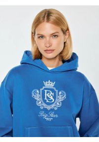 Big-Star - bluza damska z kapturem i haftowanym logo niebieska afraja 401. Typ kołnierza: kaptur. Kolor: niebieski. Materiał: dzianina. Wzór: haft. Styl: klasyczny #2