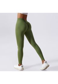 Intica - Legginsy z drapowaniem na trening i co dzień Ingedore. Kolor: zielony. Materiał: materiał, skóra. Wzór: gładki. Sport: fitness