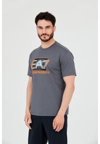 EA7 Emporio Armani - EA7 Szary t-shirt z holograficznym logo. Kolor: szary #4