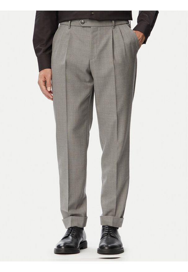 BOSS Spodnie garniturowe H-Perin-263 50567532 Szary Tapered Fit. Kolor: szary. Materiał: wełna