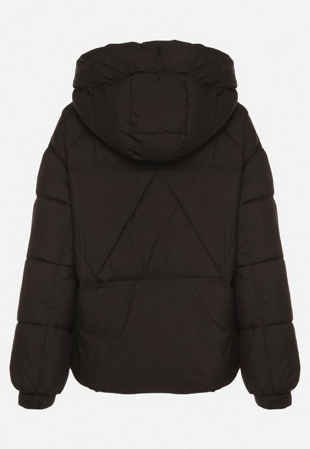 Born2be - Czarna Pikowana Kurtka Puffer z Kapturem i Kieszonką przy Rękawie Galieana. Okazja: na spacer. Typ kołnierza: kaptur. Kolor: czarny. Materiał: jeans, dzianina. Styl: sportowy, elegancki