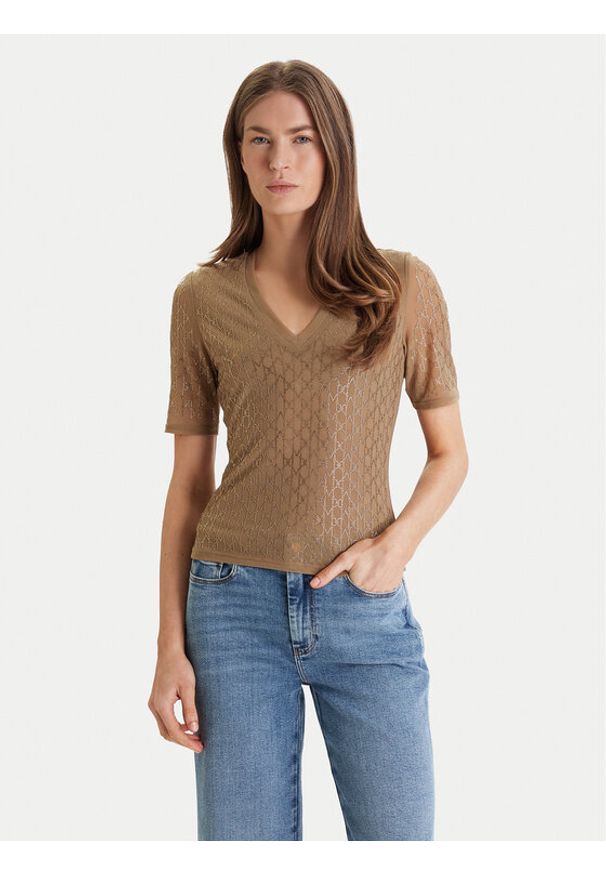 Marciano Guess T-Shirt 5RGP22 6311A Beżowy Regular Fit. Kolor: beżowy. Materiał: syntetyk