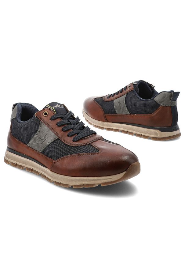 Brązowe Sneakersy Rieker Eleganckie Obuwie Męskie. Okazja: na co dzień. Kolor: brązowy. Materiał: skóra ekologiczna, jeans, materiał. Szerokość cholewki: normalna