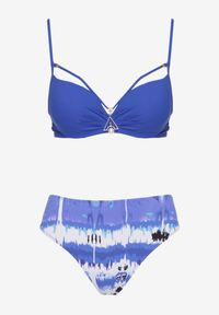 Renee - Niebieskie Bikini Majtki Figi i Biustonosz Push-Up Ozdobiony Paskami Wiobella. Kolor: niebieski. Wzór: aplikacja