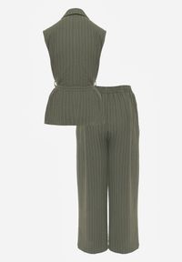 Renee - Ciemnozielony Komplet z Wiskozy Spodnie Wide Leg i Koszula Bez Rękawów z Paskiem Adduin. Kolor: zielony. Materiał: wiskoza #4