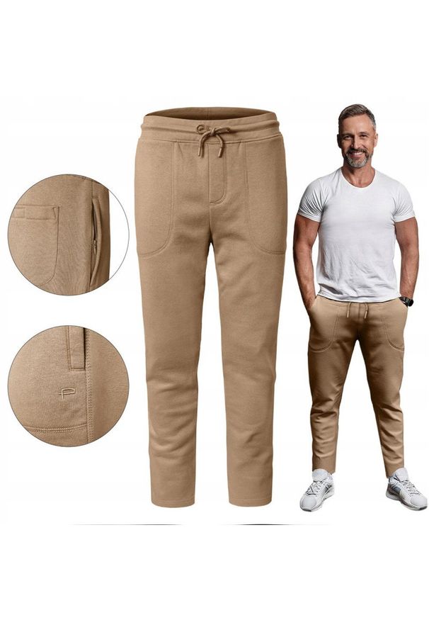 Miękkie i Wygodne Spodnie Dresowe - Pako Jeans - Beżowe. Kolor: beżowy, wielokolorowy, brązowy. Materiał: bawełna, poliester. Styl: sportowy
