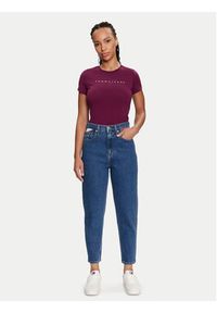 Tommy Jeans T-Shirt Linear DW0DW18398 Bordowy Slim Fit. Kolor: czerwony. Materiał: bawełna #4