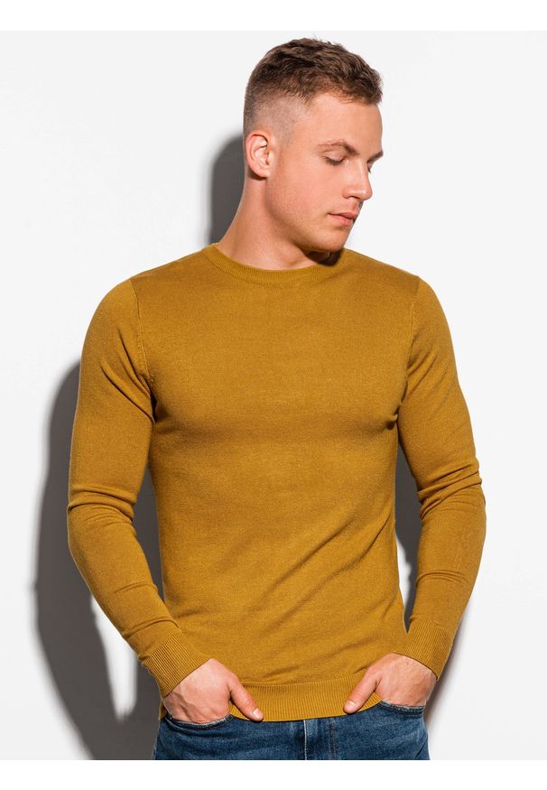 Ombre Clothing - Sweter męski E177 - musztardowy - XXL. Kolor: żółty. Materiał: nylon, wiskoza. Styl: klasyczny