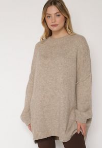 Born2be - Beżowy Sweter z Wiskozą i Wełną o Kroju Nietoperza Fedella. Okazja: na co dzień. Kolor: beżowy. Materiał: wełna, wiskoza. Styl: casual, elegancki #5