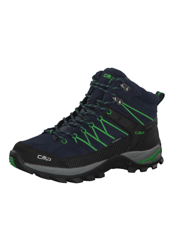 Buty trekkingowe męskie CMP Rigel Mid Trekking. Wysokość cholewki: za kostkę. Zapięcie: sznurówki. Kolor: niebieski, czarny, zielony, wielokolorowy. Materiał: materiał, skóra, syntetyk, tkanina, zamsz. Szerokość cholewki: normalna. Sport: turystyka piesza