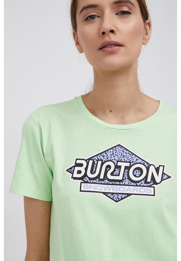 Burton T-shirt bawełniany kolor zielony. Okazja: na co dzień. Kolor: zielony. Materiał: bawełna. Wzór: nadruk. Styl: casual